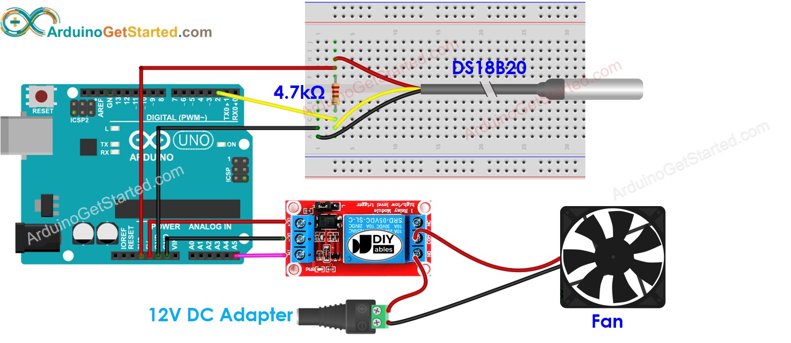 Schaltplan des Arduino-Kühlungssystems mit Lüfter