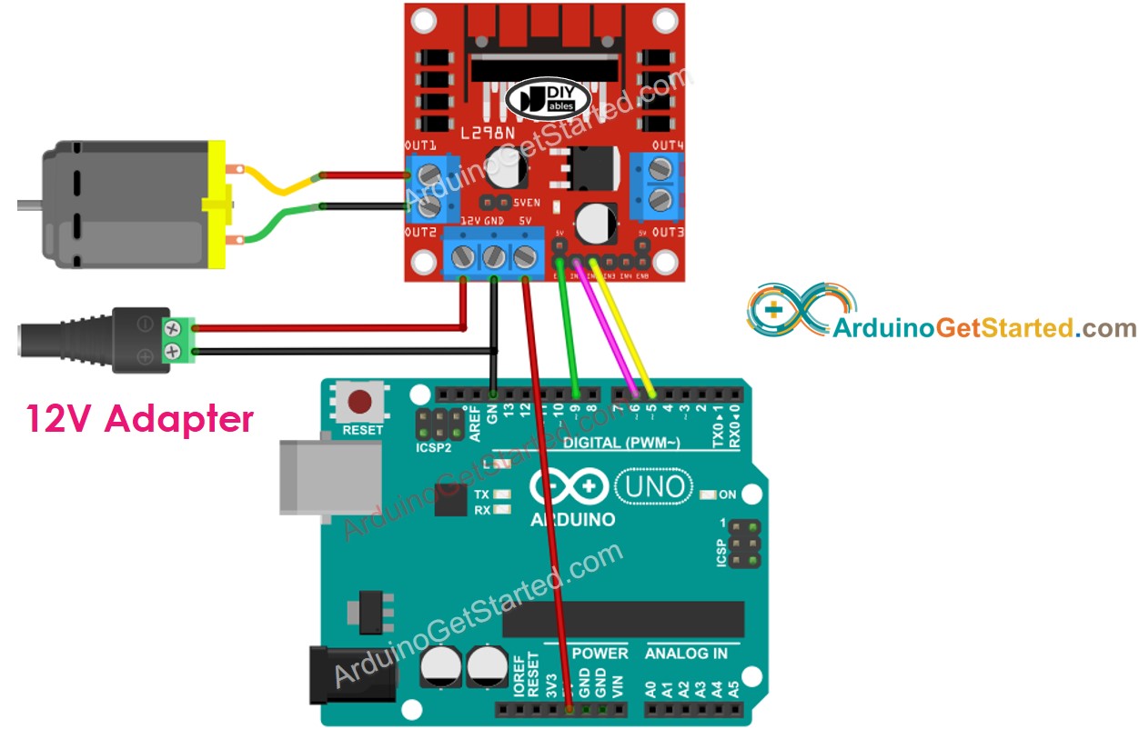 Arduino Gleichstrommotor L298N Treiber-Verdrahtungsdiagramm