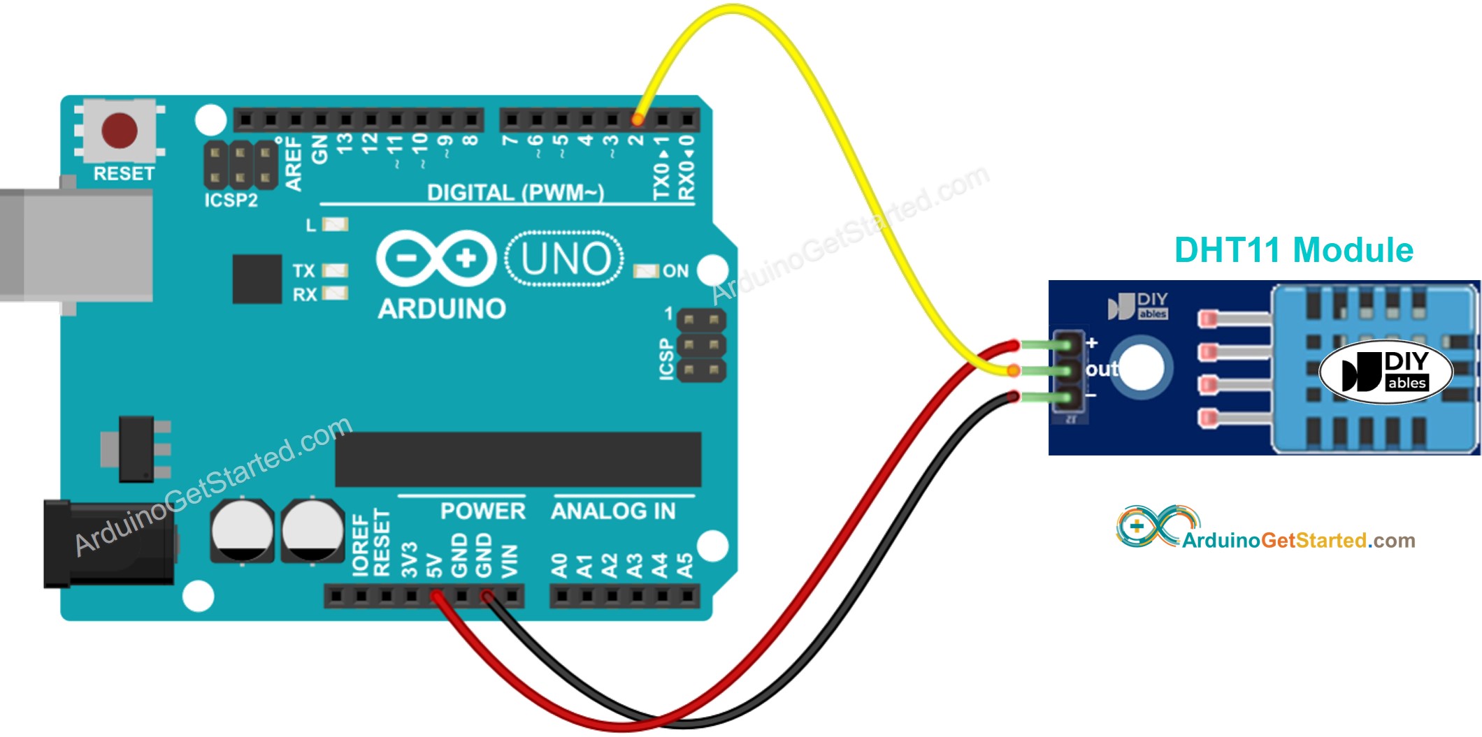 Arduino DHT11 Temperatur- und Feuchtigkeitsmodul Verdrahtungsdiagramm