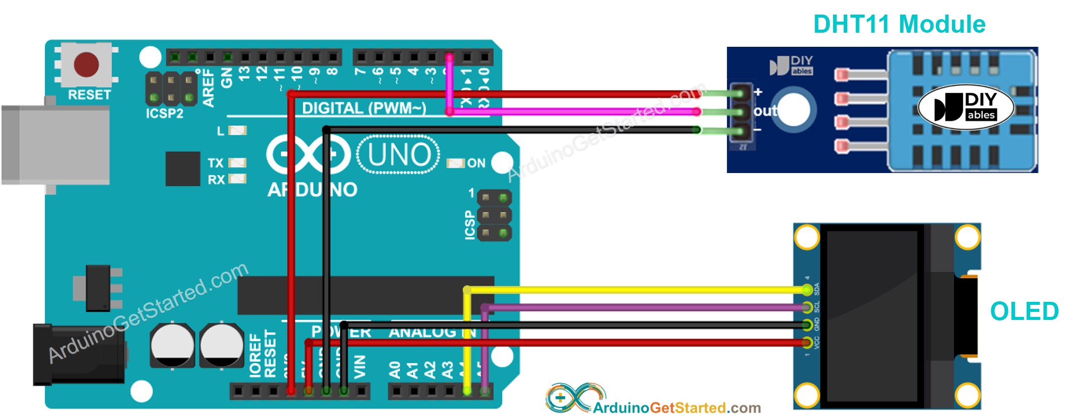 Arduino DHT11-Modul OLED Verdrahtungsschema