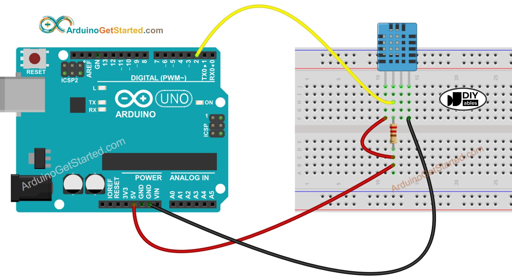 Arduino DHT11 Temperatur- und Feuchtigkeitssensor Verdrahtungsdiagramm