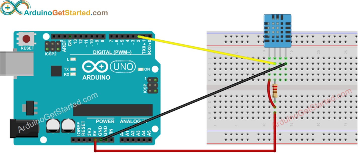 Arduino DHT11 Temperatur- und Feuchtigkeitssensor Verdrahtungsdiagramm