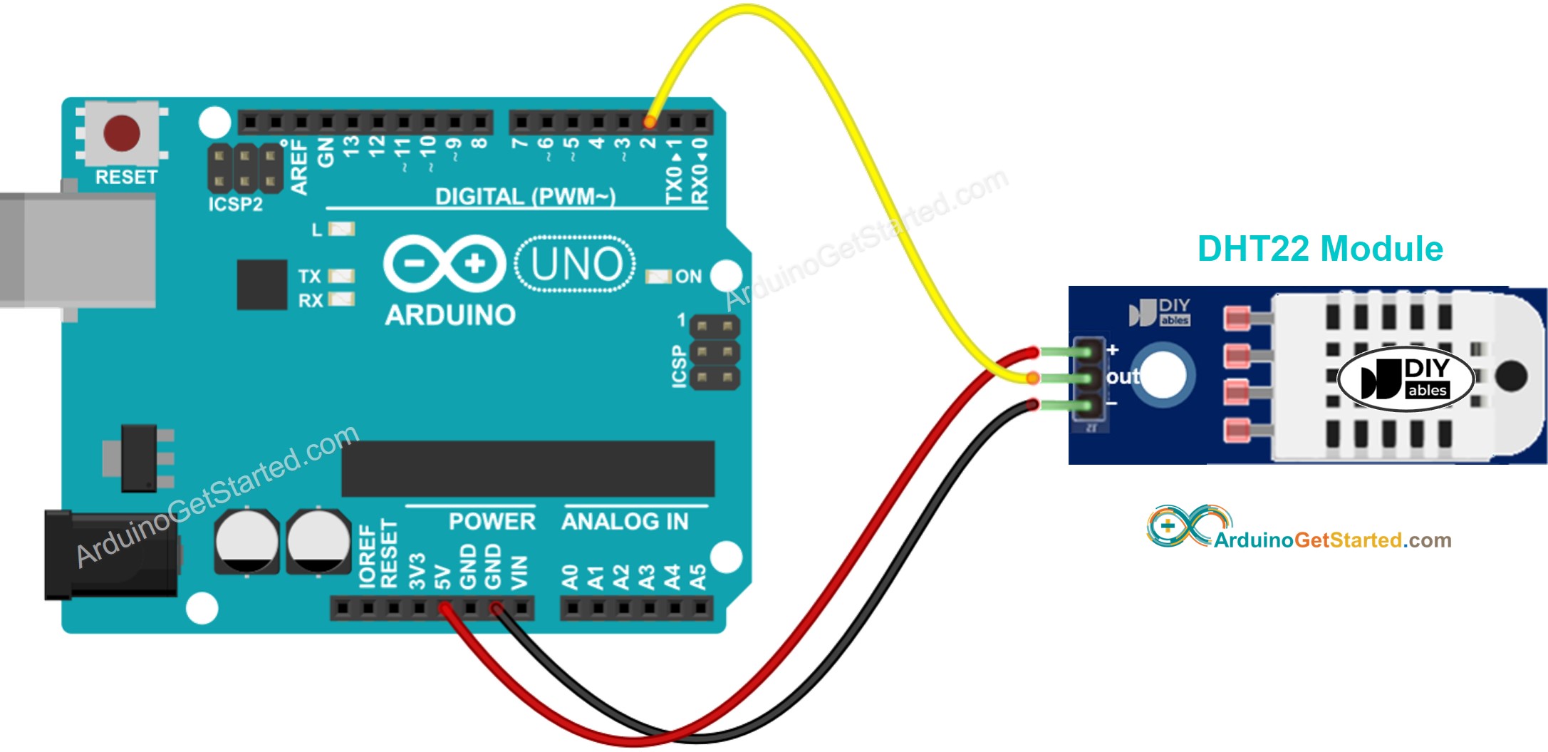 Arduino DHT22 Temperatur- und Luftfeuchtigkeitsmodul Verdrahtungsdiagramm