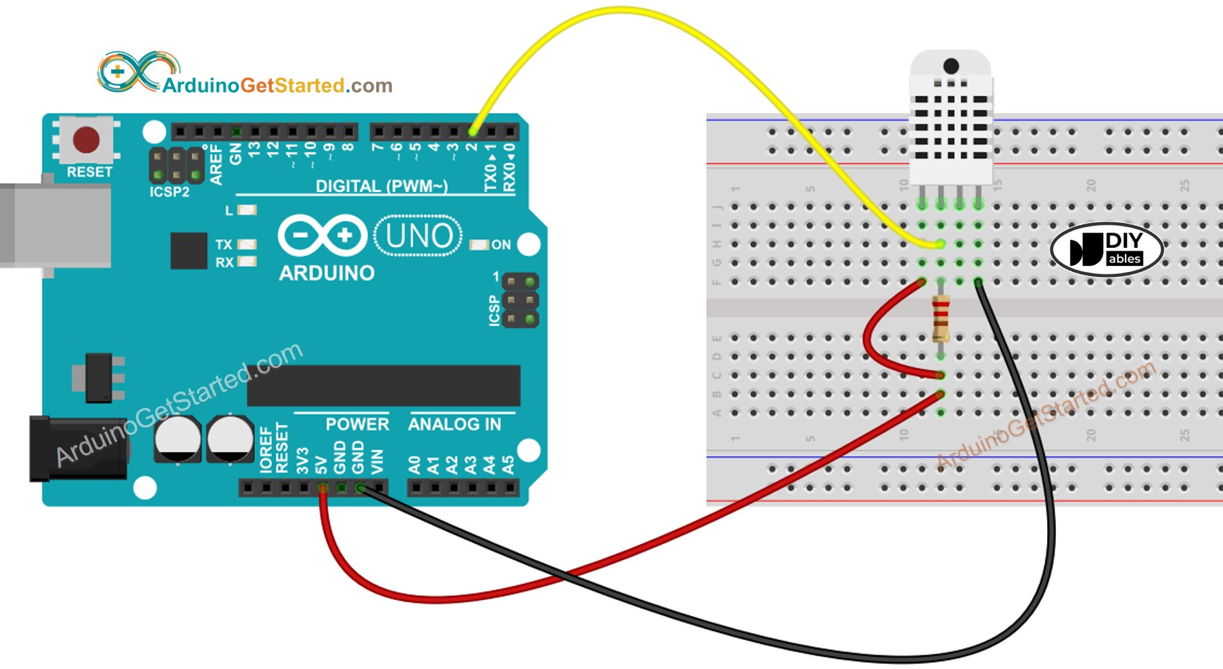 Arduino DHT22 Temperatur- und Feuchtigkeitssensor Verdrahtungsdiagramm