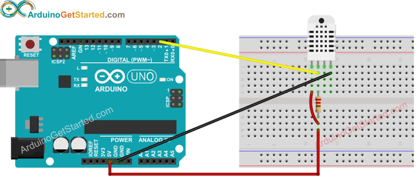 Arduino DHT22 Temperatur- und Feuchtigkeitssensor Verdrahtungsdiagramm