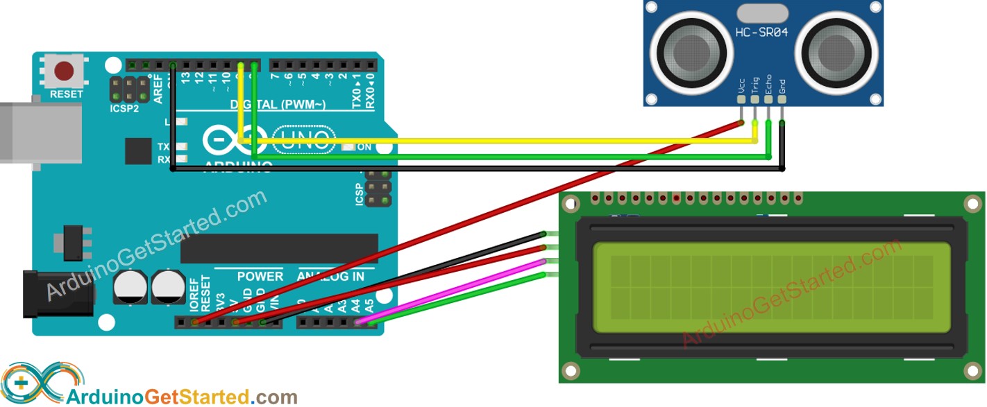 Arduino Ultraschallsensor LCD Verdrahtungsdiagramm