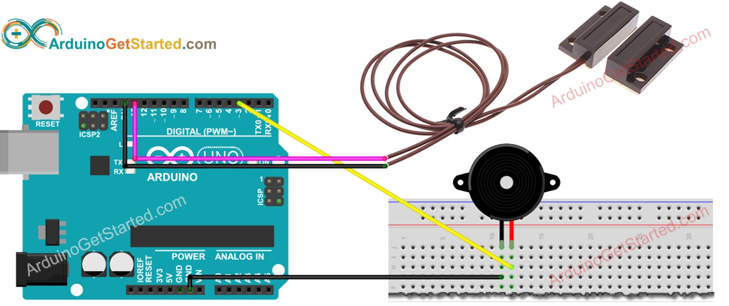 Arduino Türsensor Piezo-Buzzer Schaltplan