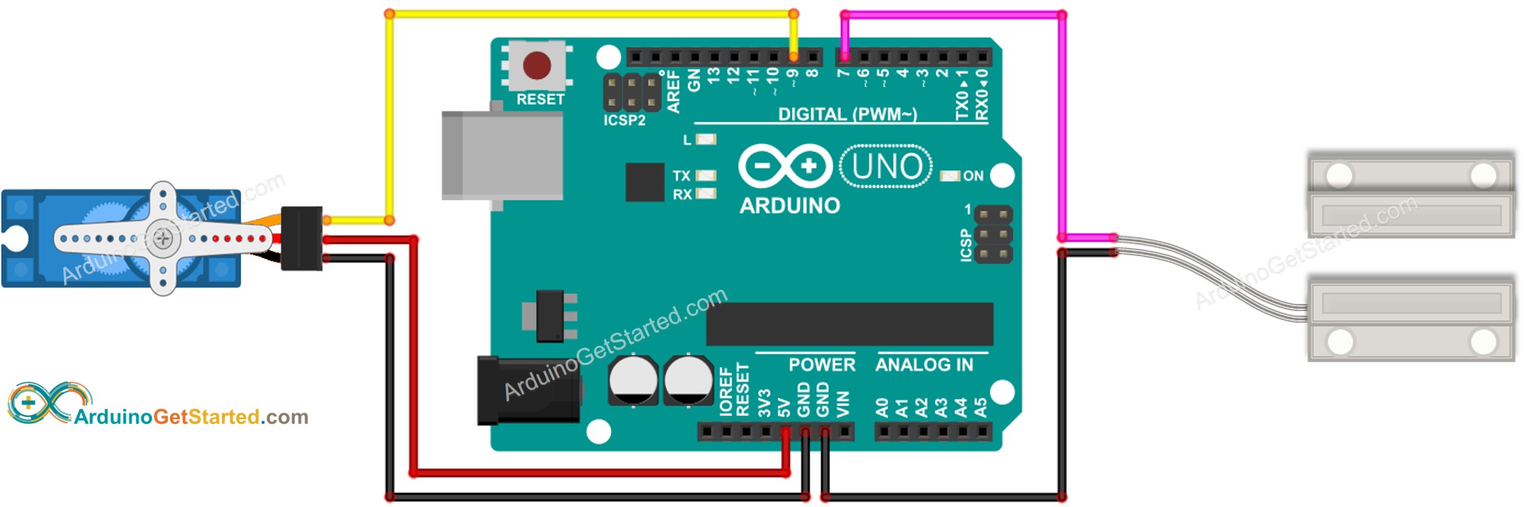 Arduino Türsensor Servomotor Verdrahtungsdiagramm