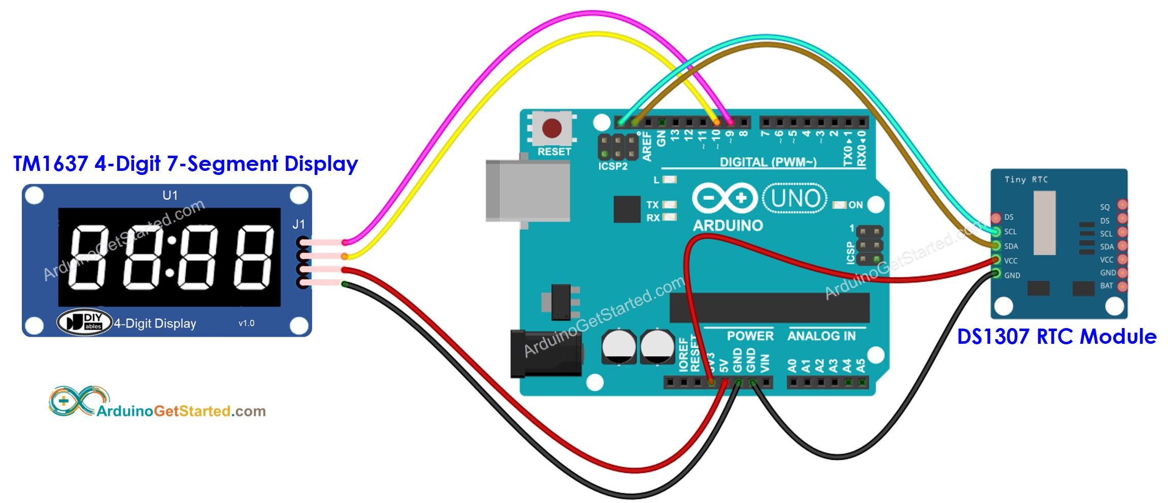 Arduino DS1307 7-Segmentanzeige Verdrahtungsdiagramm