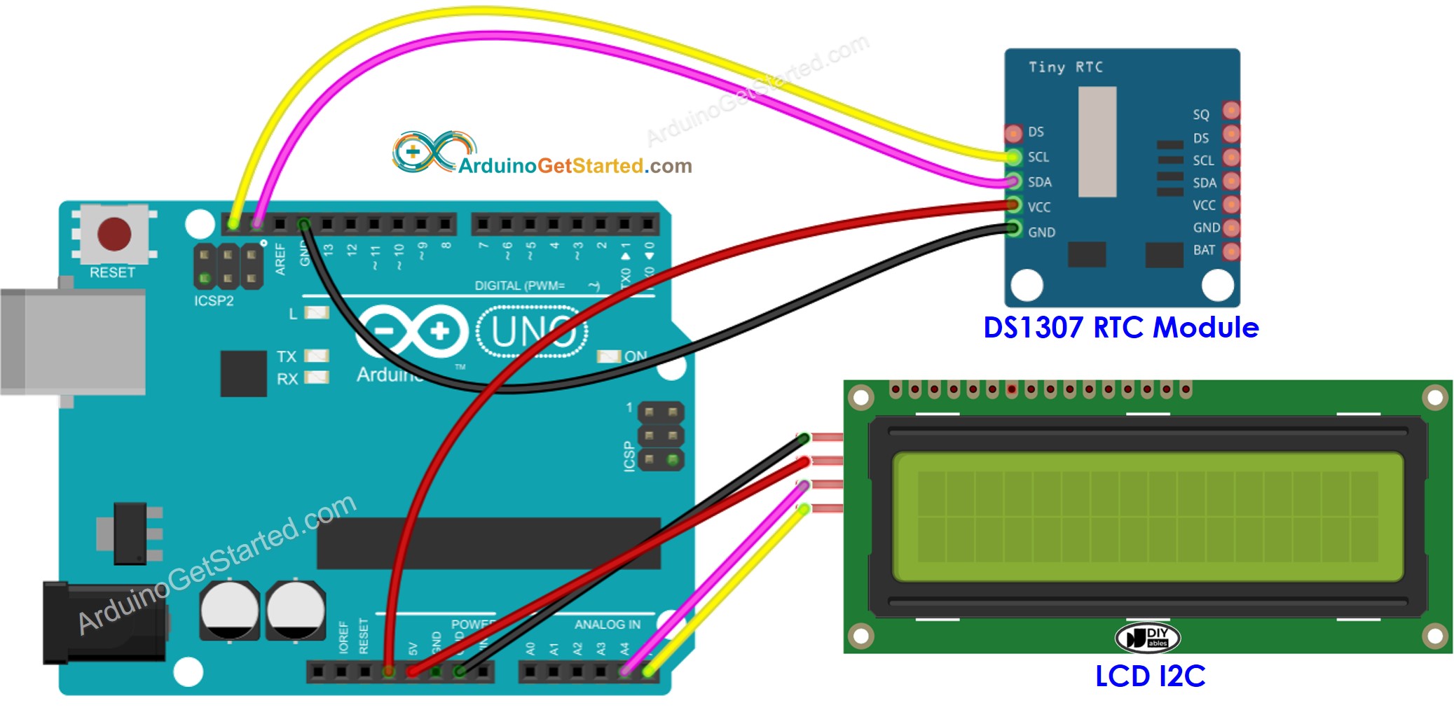 Arduino DS1307 LCD-Schaltplan