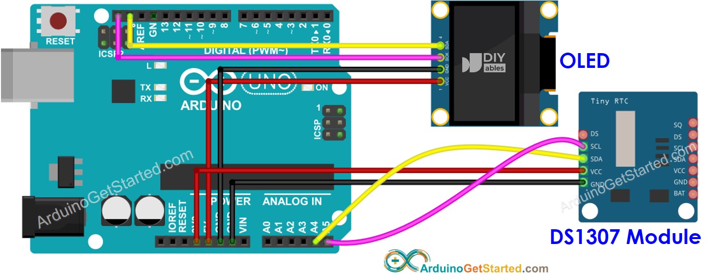 Arduino DS1307 OLED Verdrahtungsdiagramm