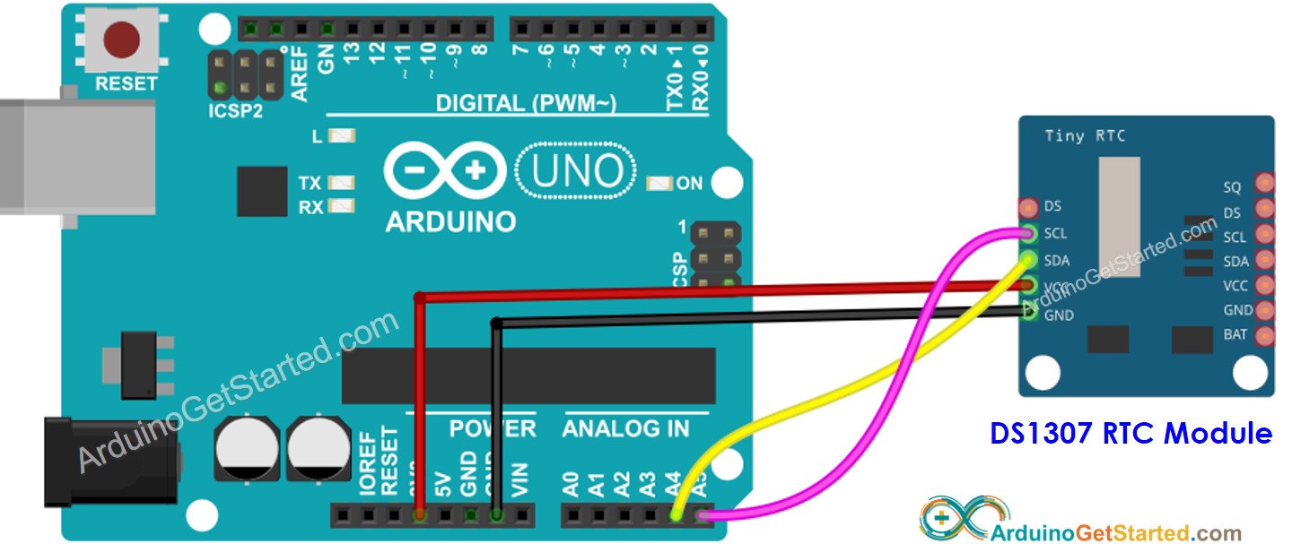 Arduino Echtzeituhr DS1307 Verdrahtungsdiagramm