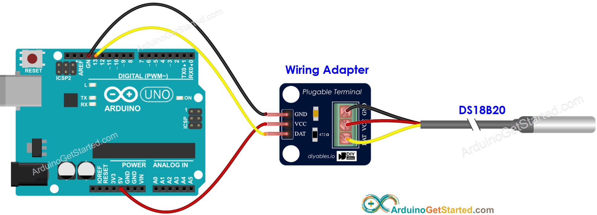 Arduino DS18B20 Verdrahtungsdiagramm