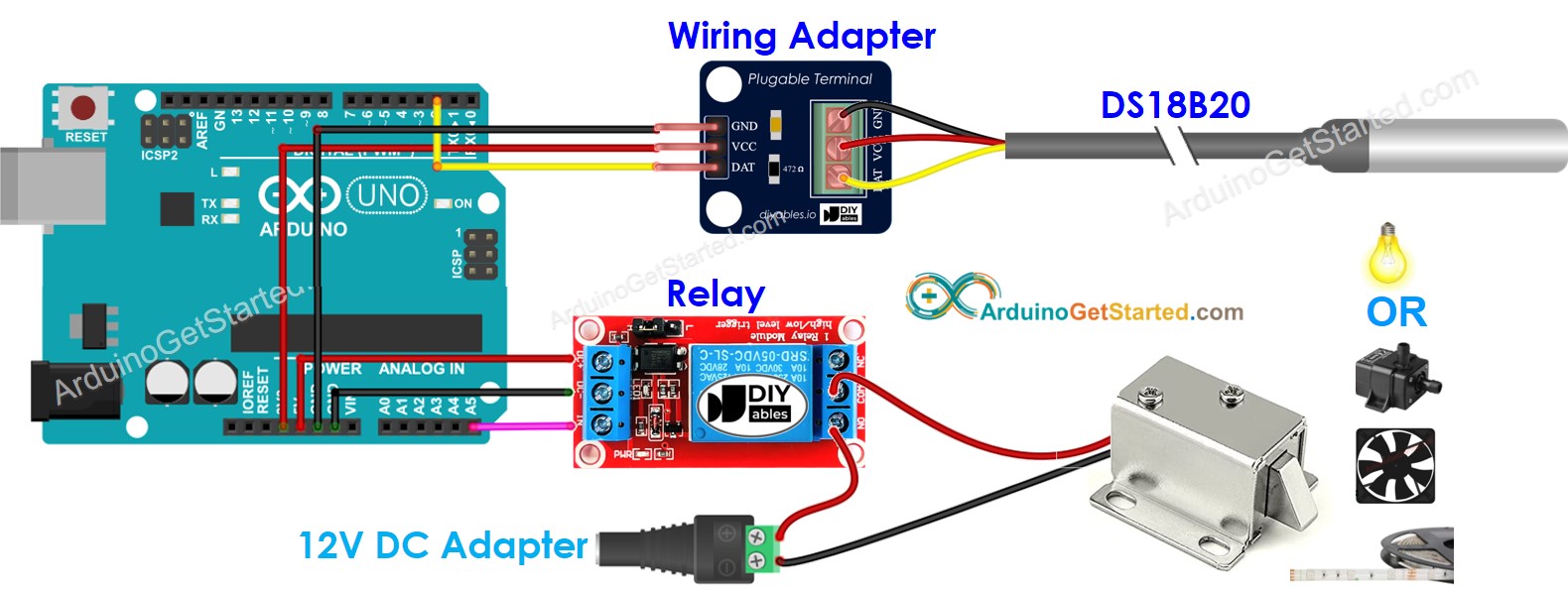 Arduino DS18B20 Temperatursensor Relais Verdrahtungsdiagramm