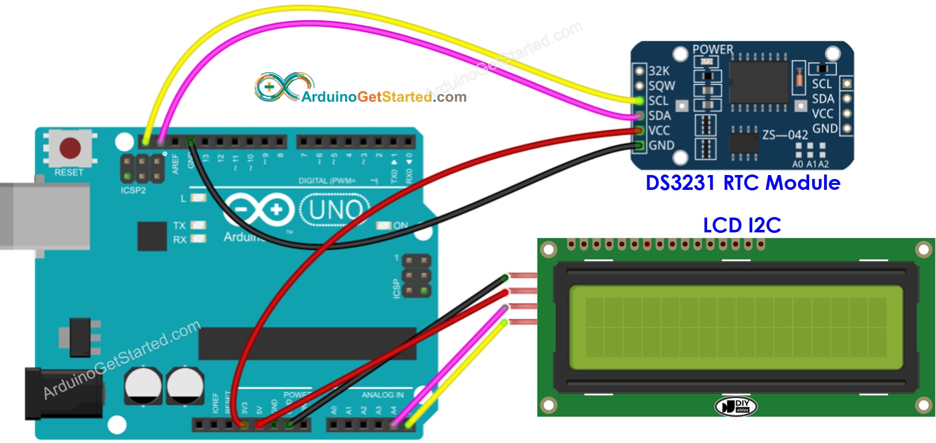Arduino DS3231 LCD Verdrahtungsdiagramm
