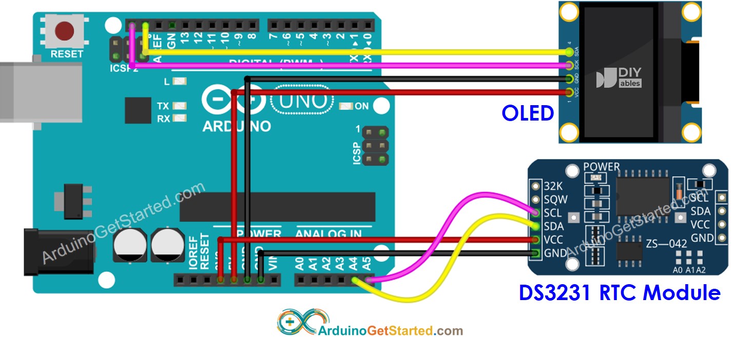 Arduino DS3231 OLED-Verdrahtungsdiagramm