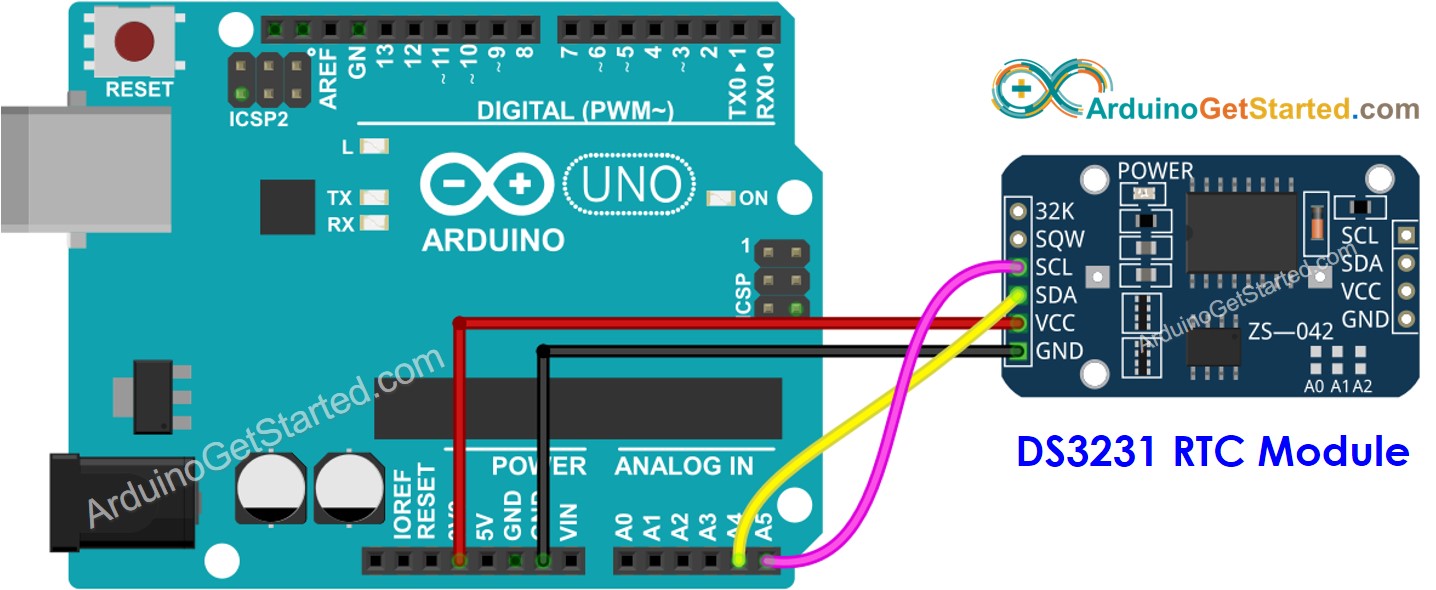 Arduino DS3231 Echtzeituhr Verdrahtungsdiagramm