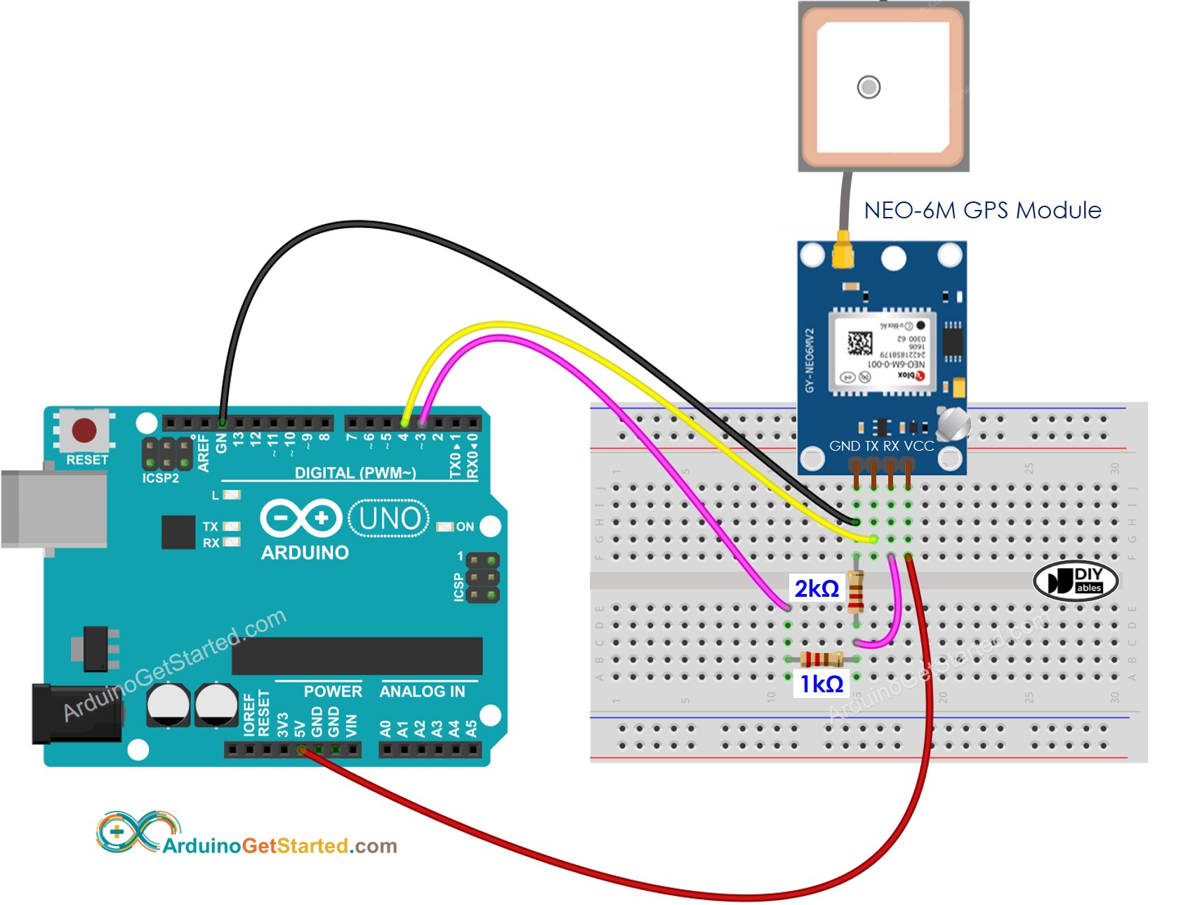 Arduino-GPS-Modul Spannungsteiler-Schaltplan