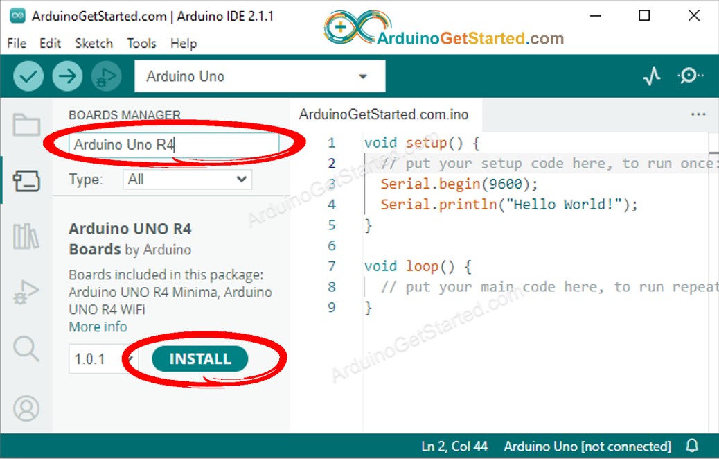 Arduino IDE 2 Boards-Verwaltung Arduino Uno R4