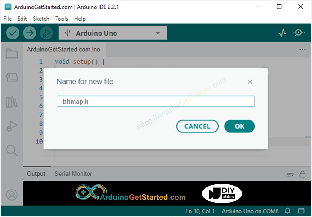 Arduino IDE 2 fügt die Datei bitmap.h hinzu