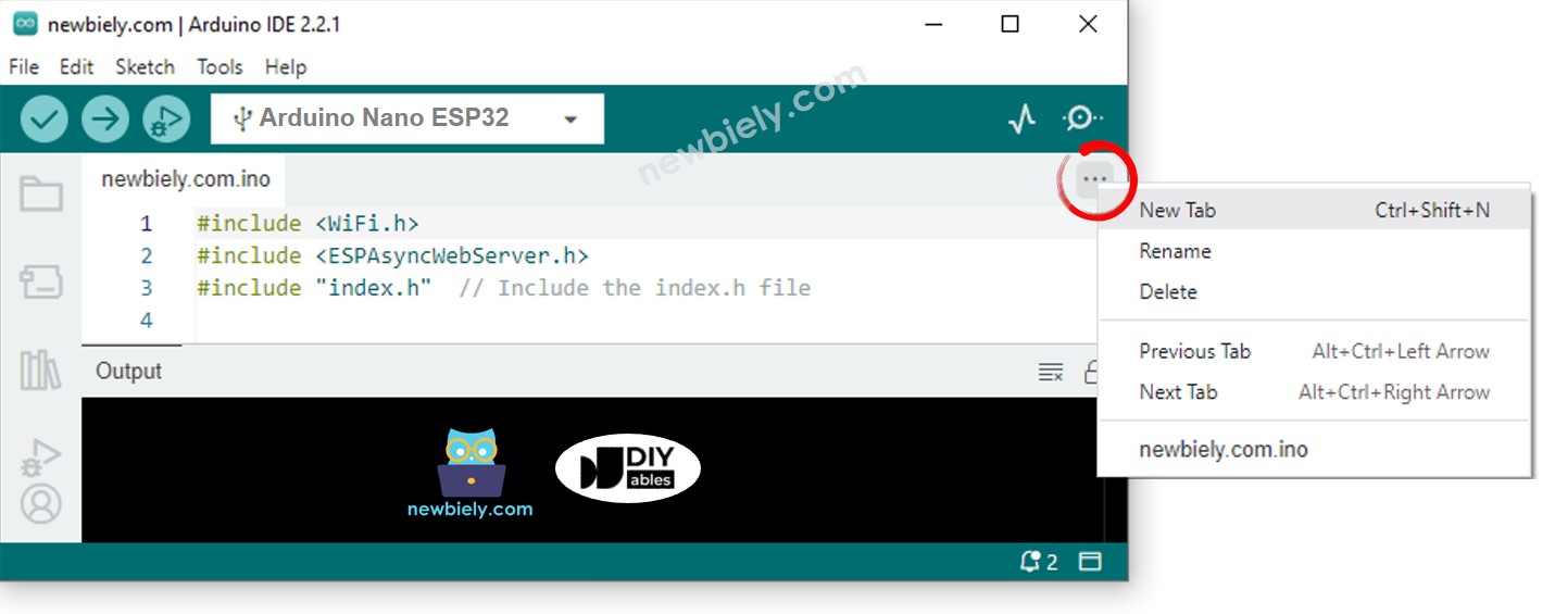 Arduino IDE 2 fügt eine Datei hinzu.
