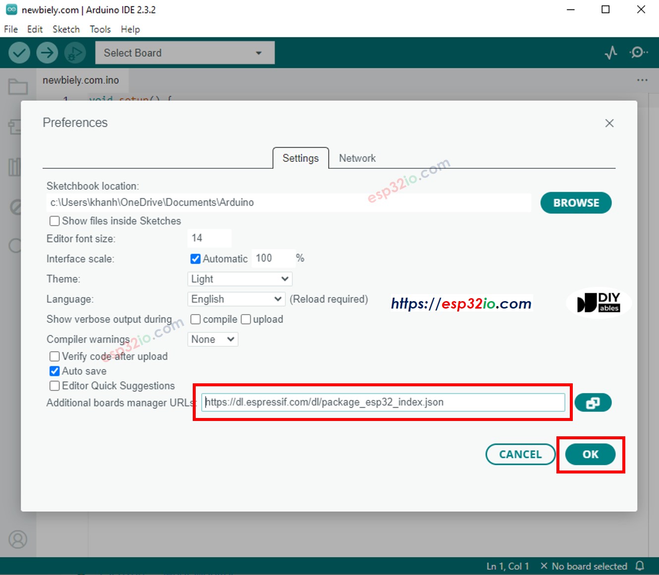 Arduino IDE – ESP32 konfigurieren