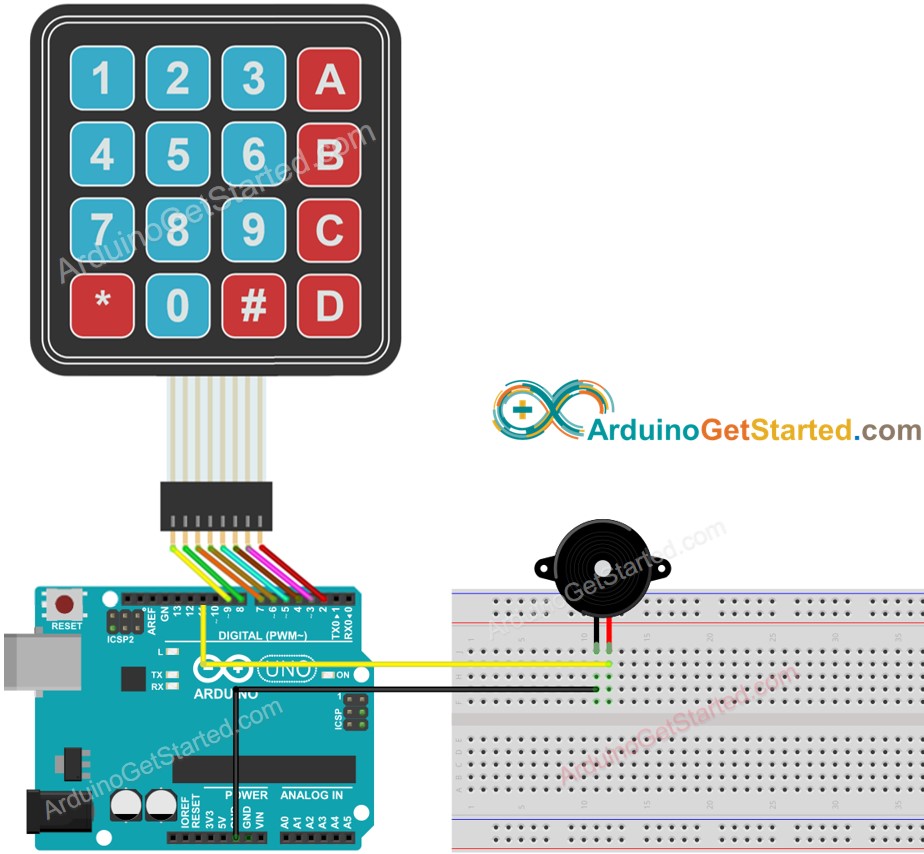 Arduino-Keypad Piezo-Summer Verdrahtungsdiagramm