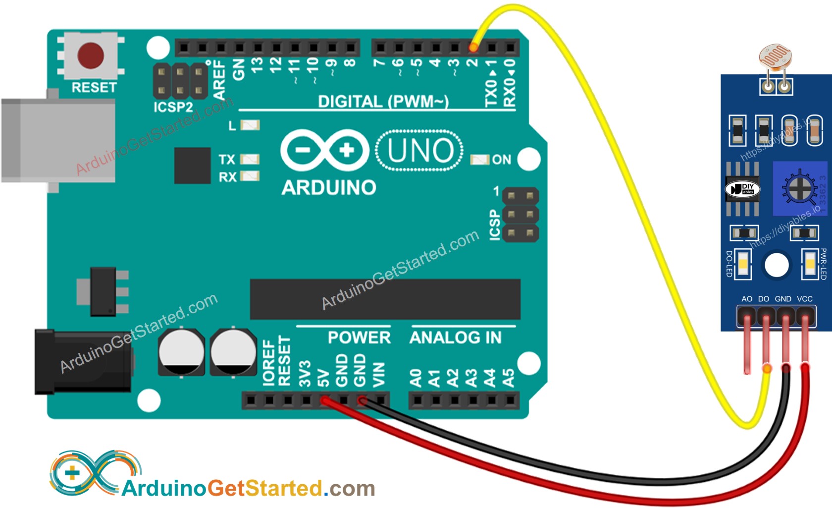 Schaltplan für Arduino LDR-Lichtsensor-Modul