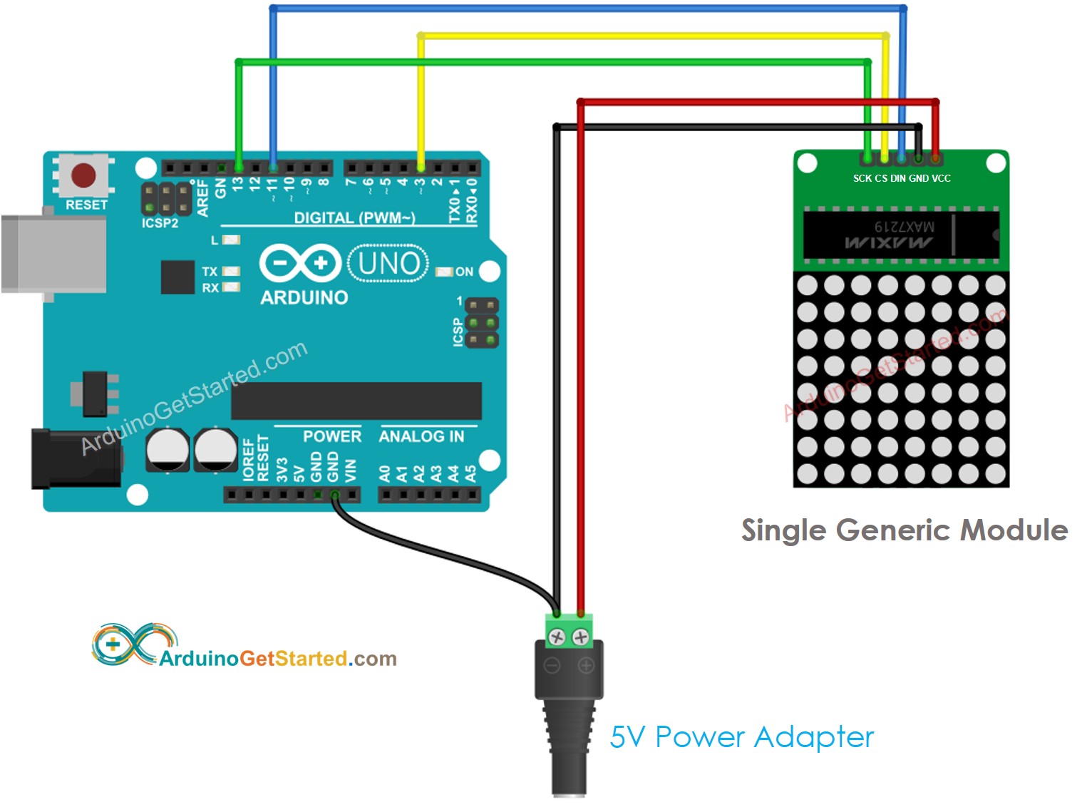 Arduino 8x8 LED-Matrix allgemeines Verdrahtungsdiagramm
