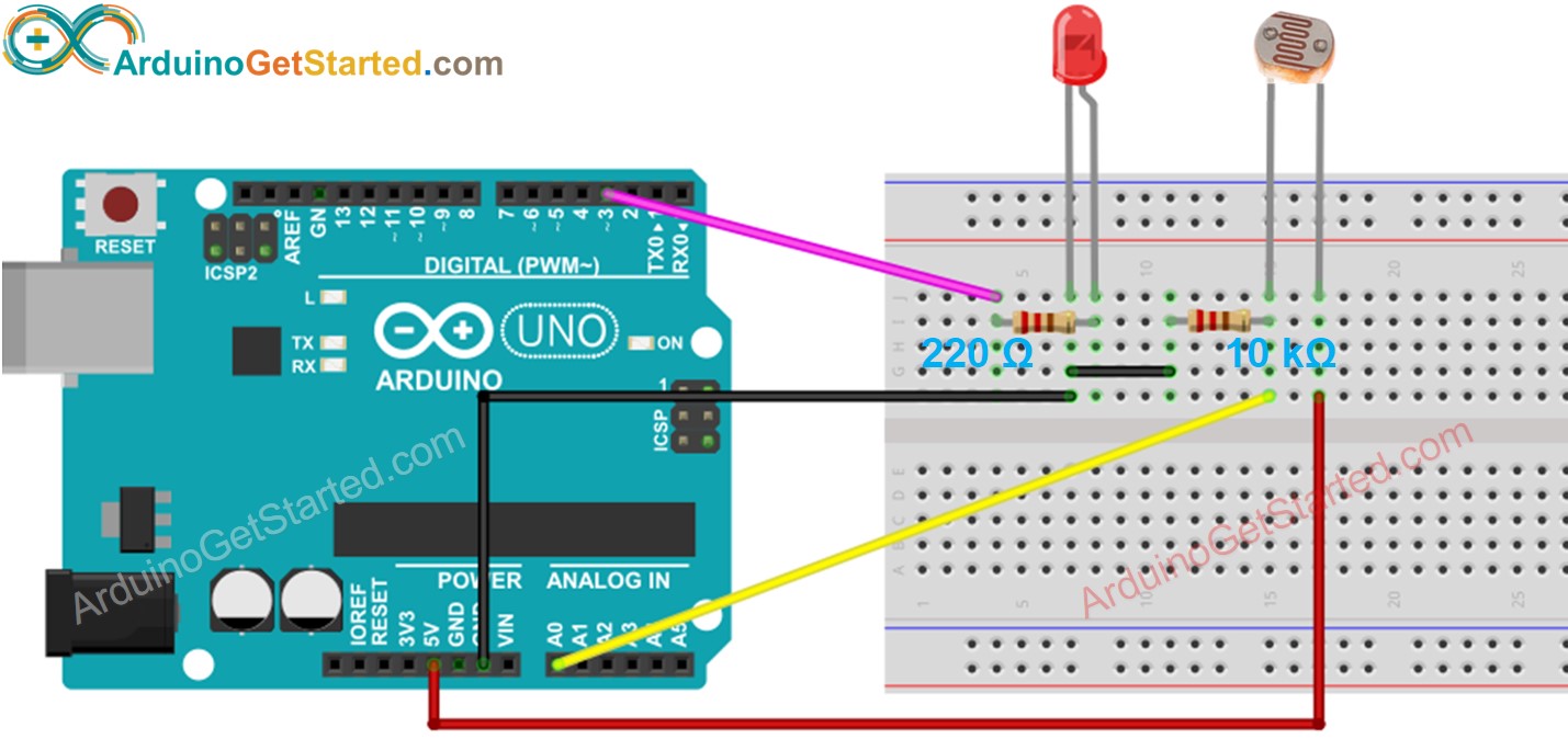 Arduino-Lichtsensor-LED-Schaltplan