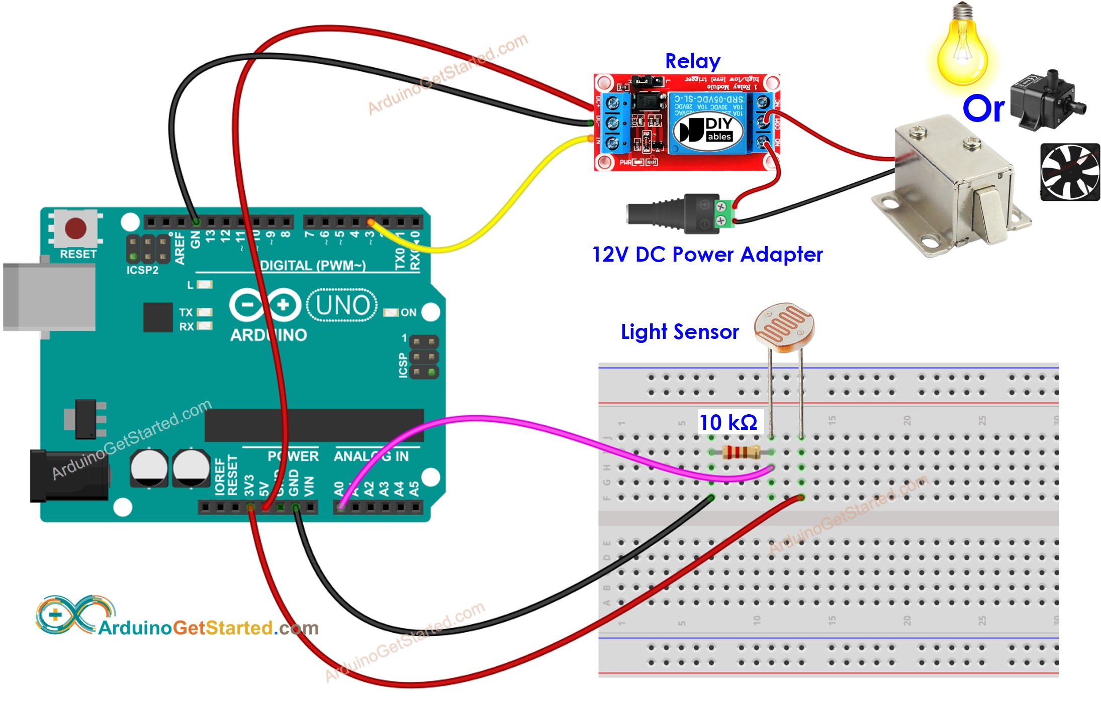 Arduino-Lichtsensor-Relais-Verdrahtungsdiagramm für Glühbirne