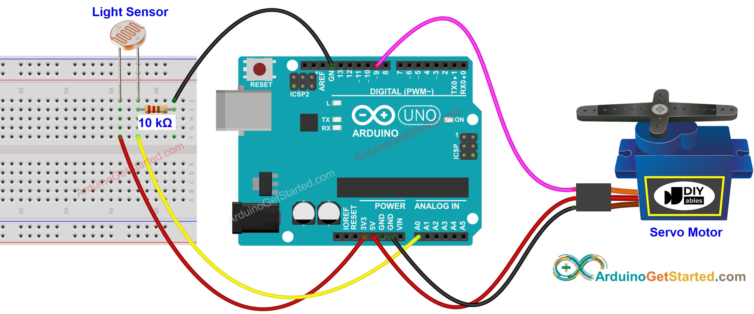 Schaltplan für Arduino-Lichtsensor-Servomotor