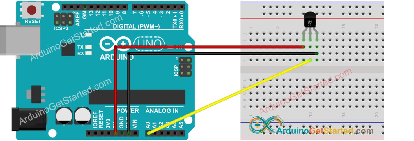 Arduino LM35-Temperatursensor Verdrahtungsdiagramm
