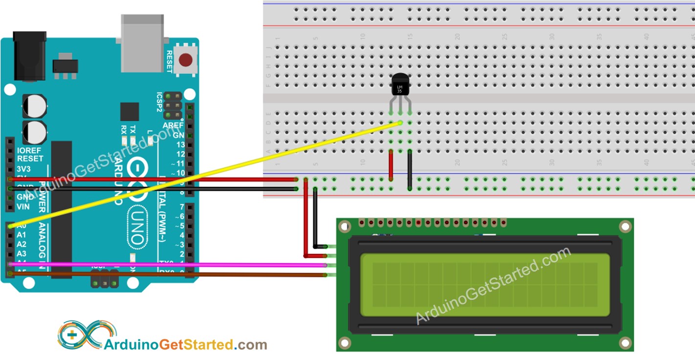 Arduino LM35 Temperatursensor LCD Verdrahtungsdiagramm