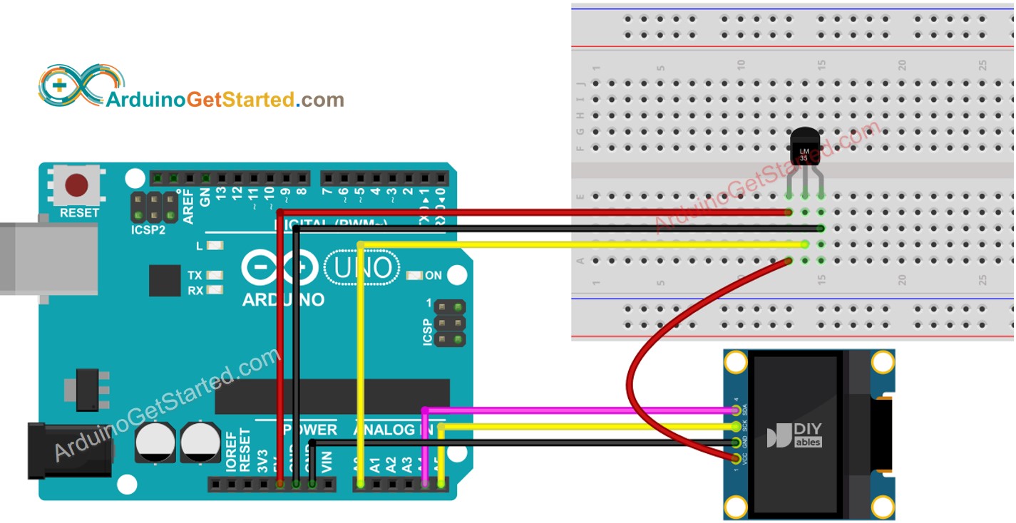 Arduino LM35-Temperatursensor OLED-Verdrahtungsdiagramm