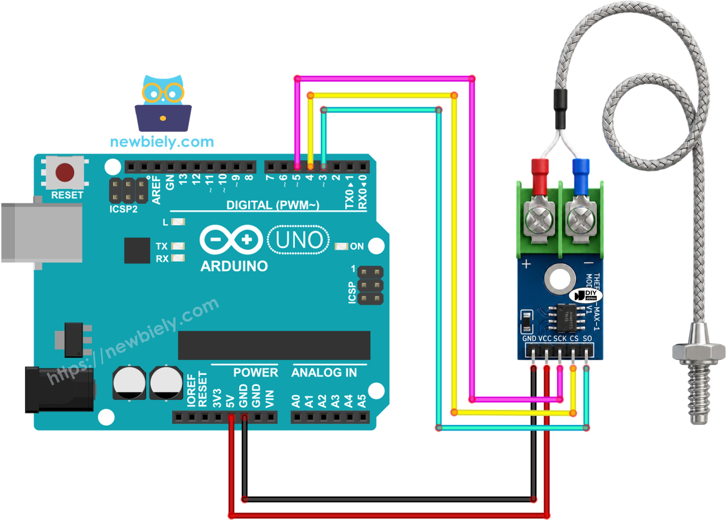 Arduino MAX6675 Thermoelement-Modul Verdrahtungsdiagramm
