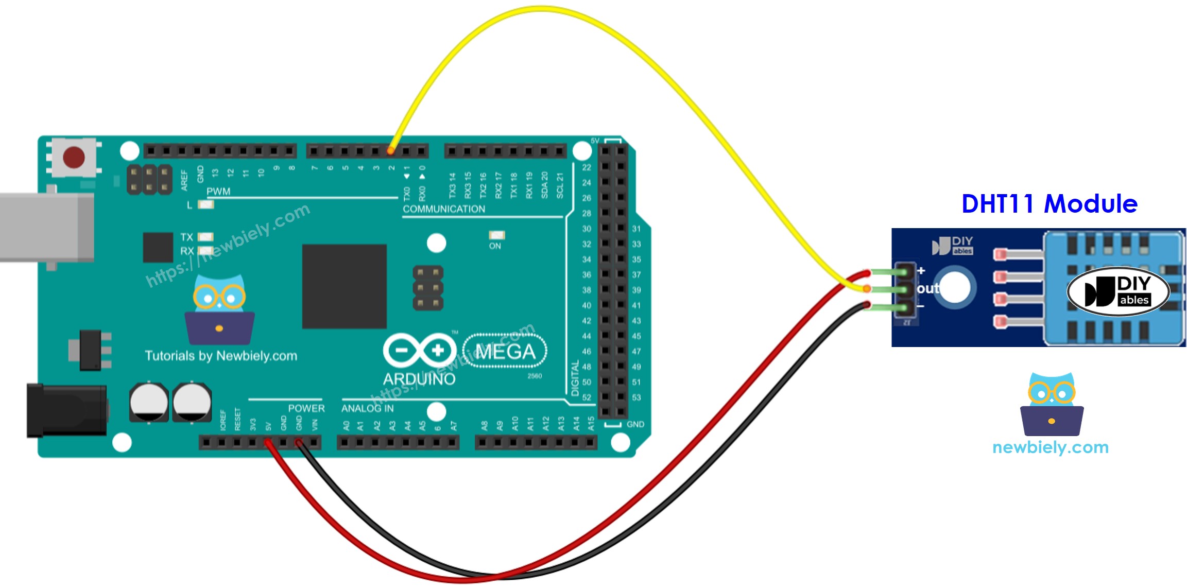 Arduino Mega DHT11 Temperature and humidity Module Wiring Diagram