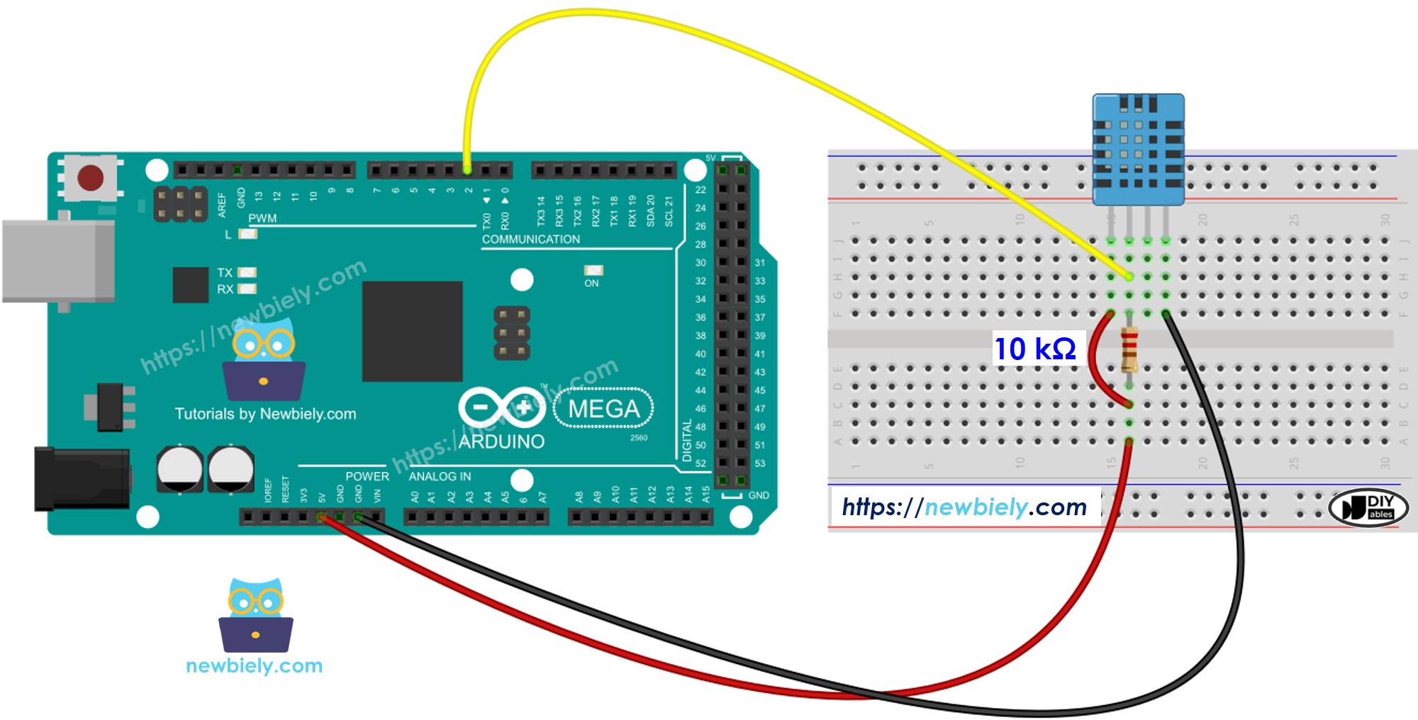 Arduino Mega DHT11 Temperature and humidity Sensor Wiring Diagram
