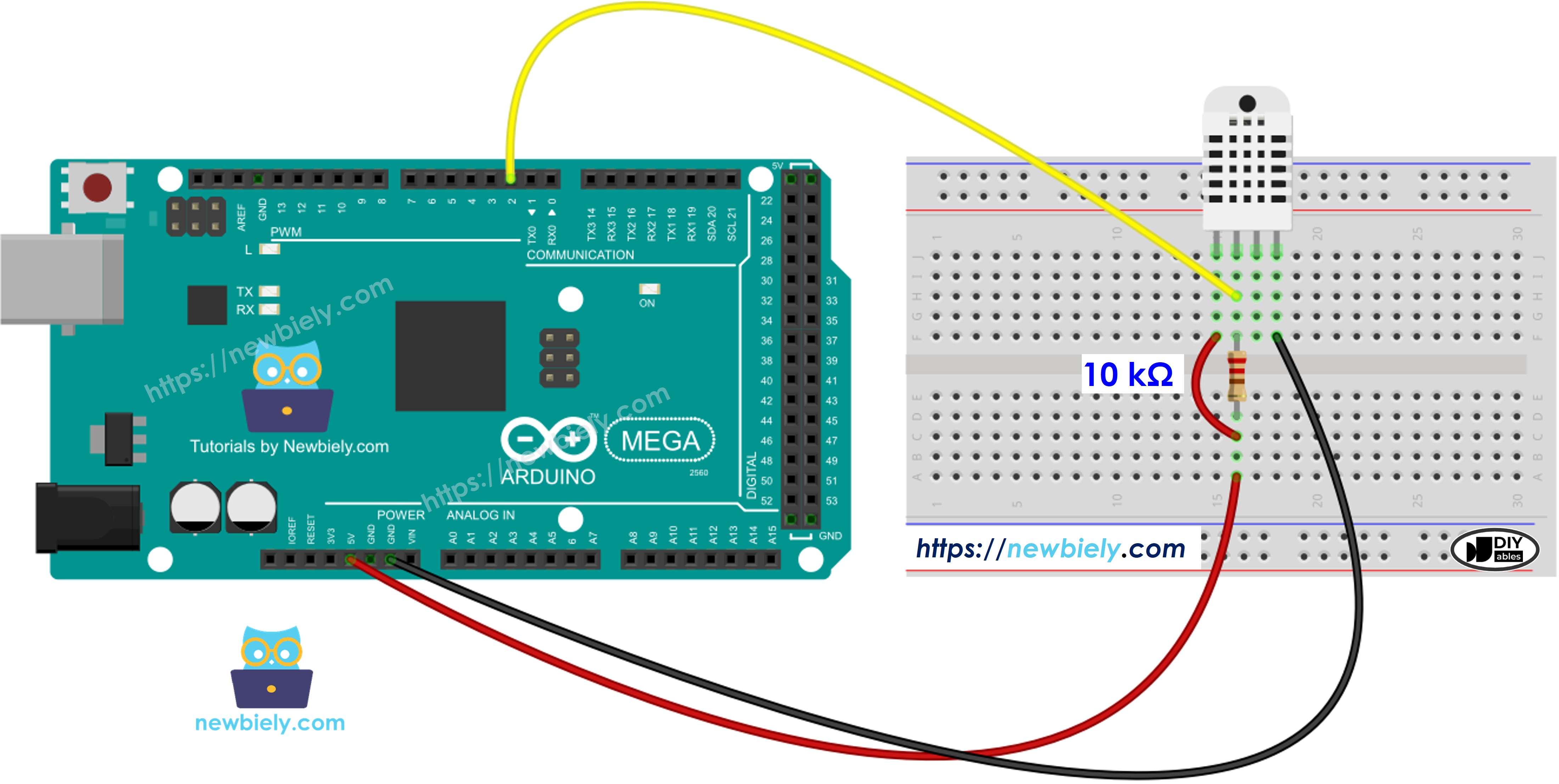 Arduino Mega DHT22-Temperatur- und Luftfeuchtigkeitssensor Schaltplan