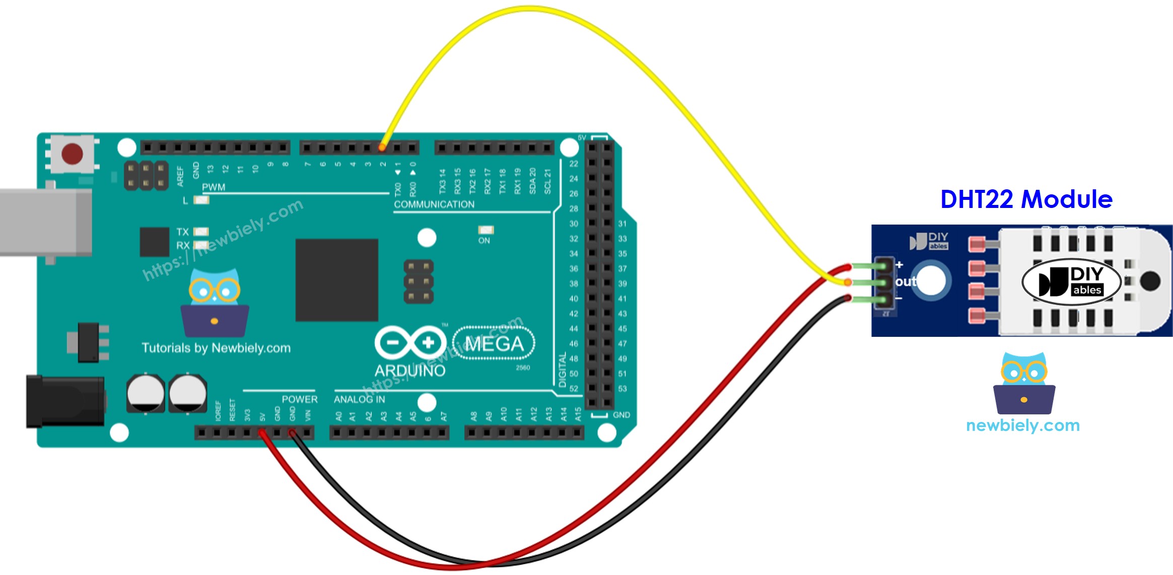 Arduino Mega DHT22 Temperature and humidity Module Wiring Diagram