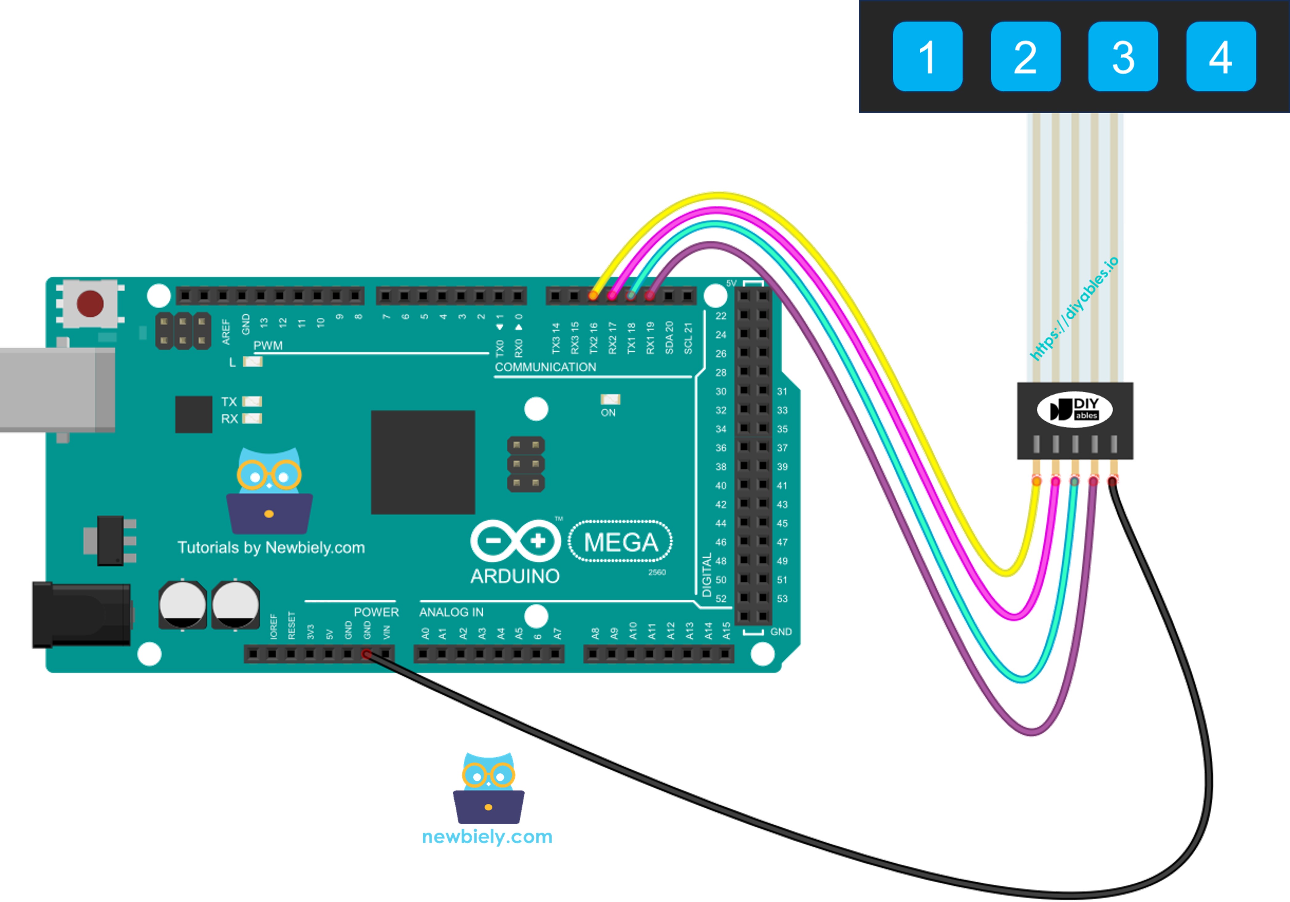 Arduino Mega Keypad 1x4 Wiring Diagram