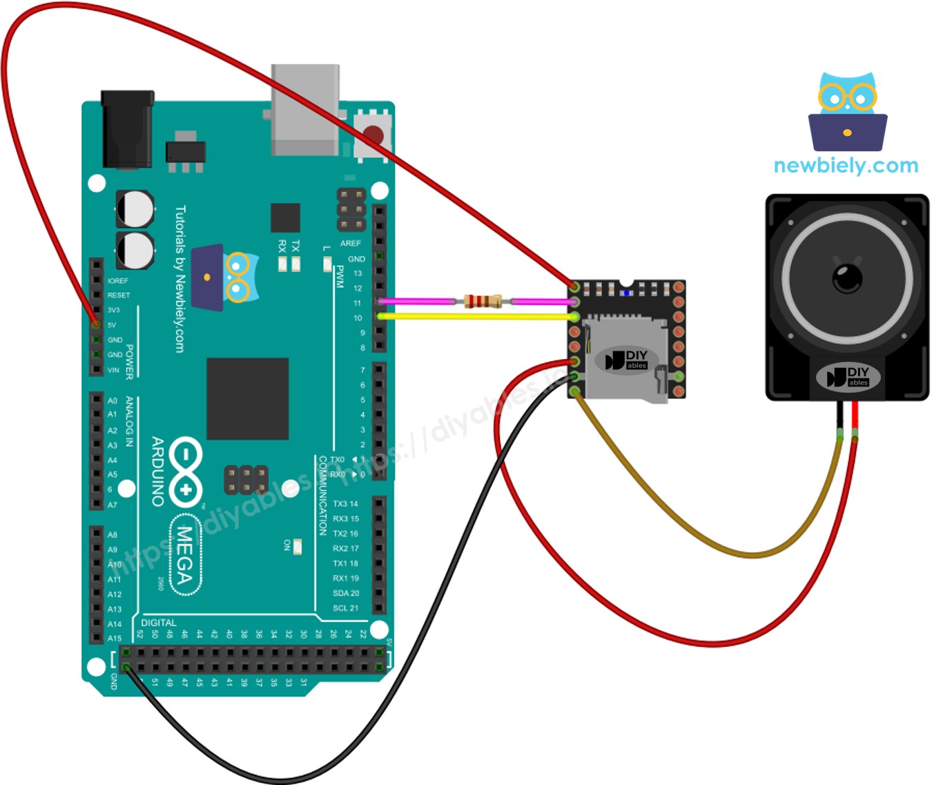 Arduino Mega Mini MP3-Player Verdrahtungsdiagramm