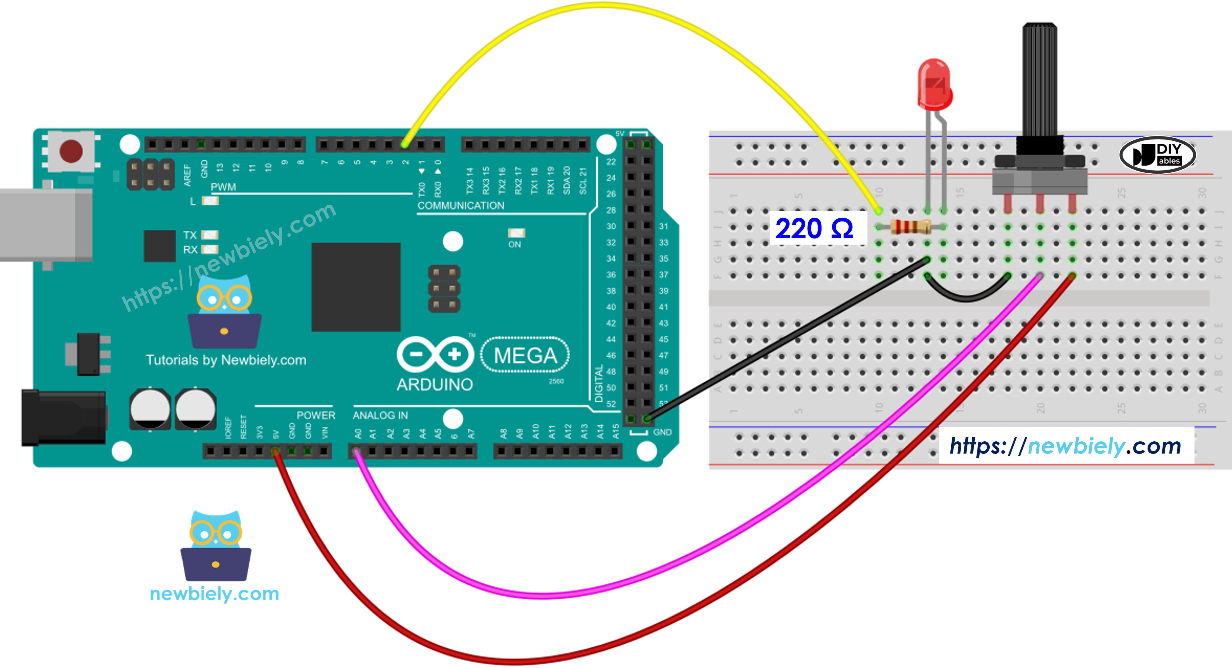 Arduino Mega Rotary Potentiometer LED Wiring Diagram