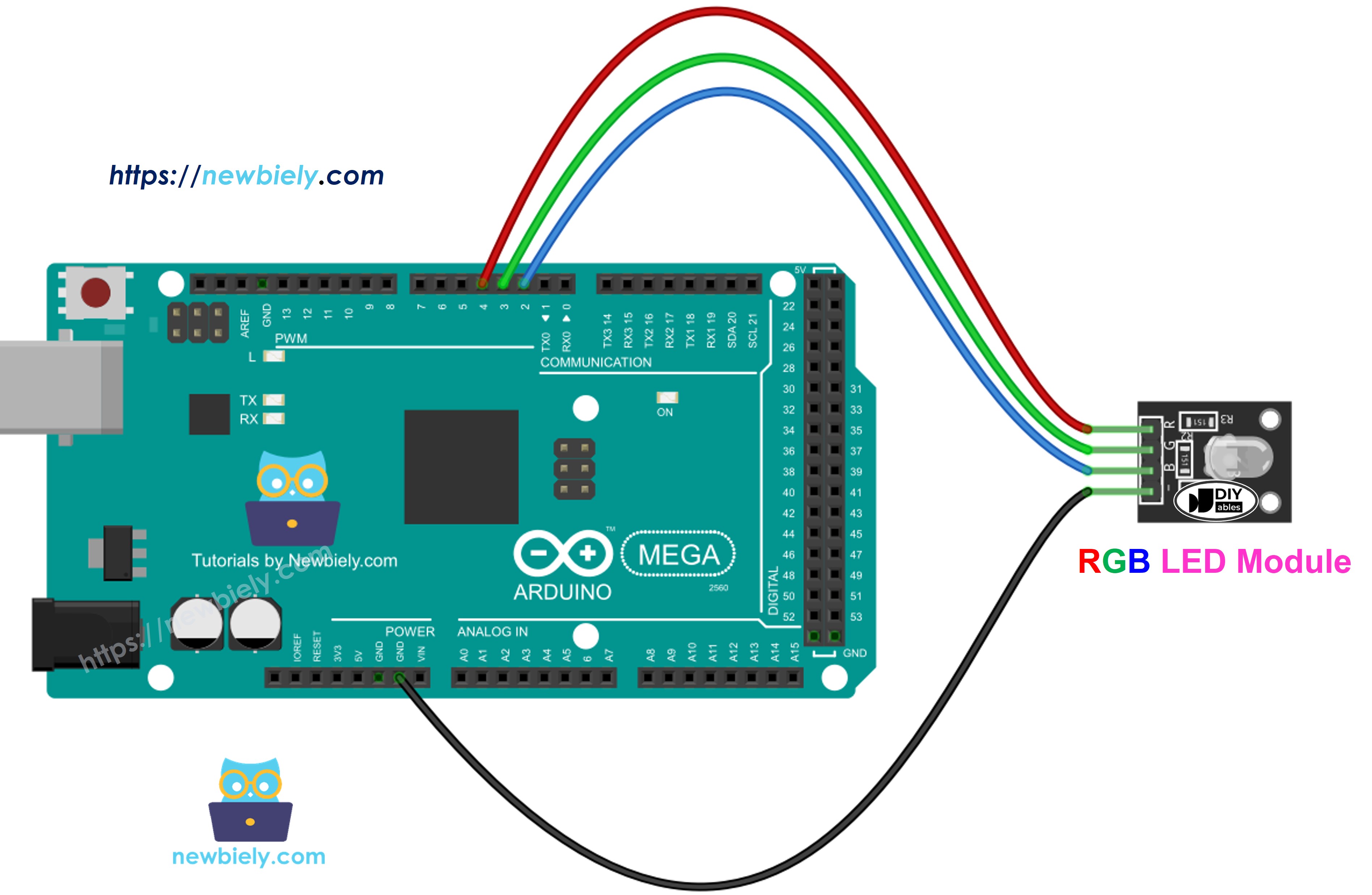 Arduino Mega RGB LED module wiring diagram