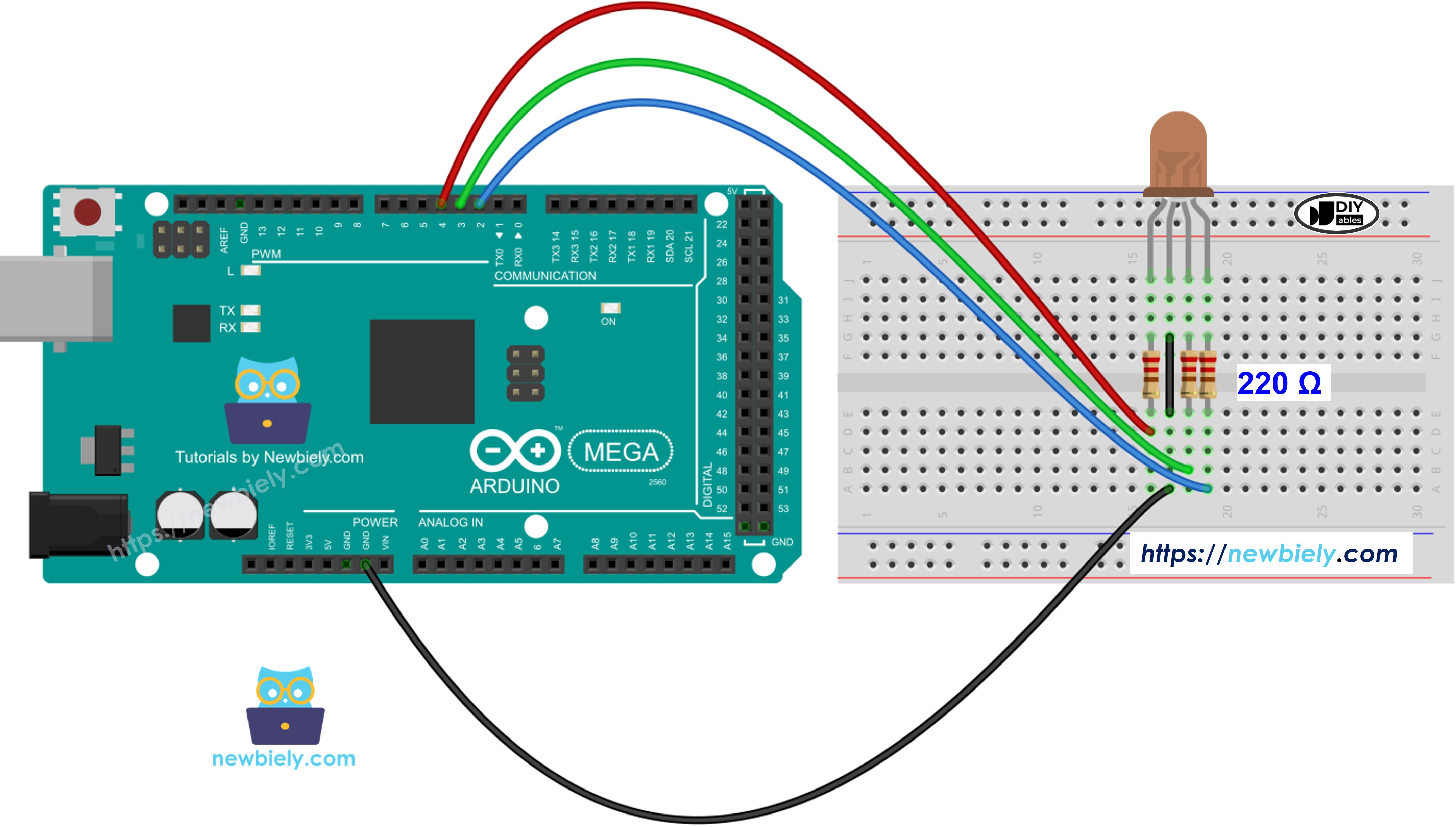 Arduino Mega RGB LED wiring diagram