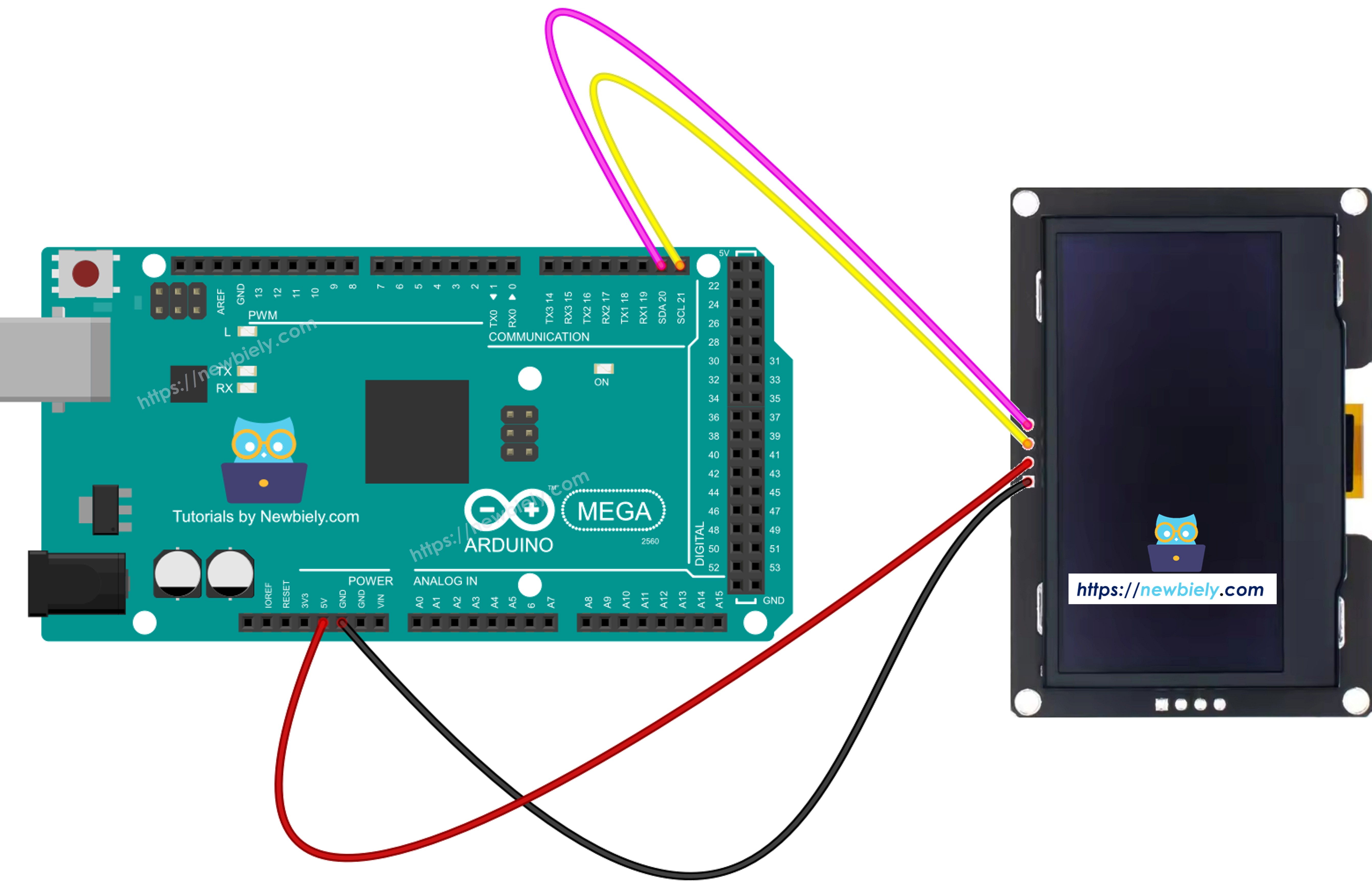 Arduino Mega SSD1309 OLED wiring diagram