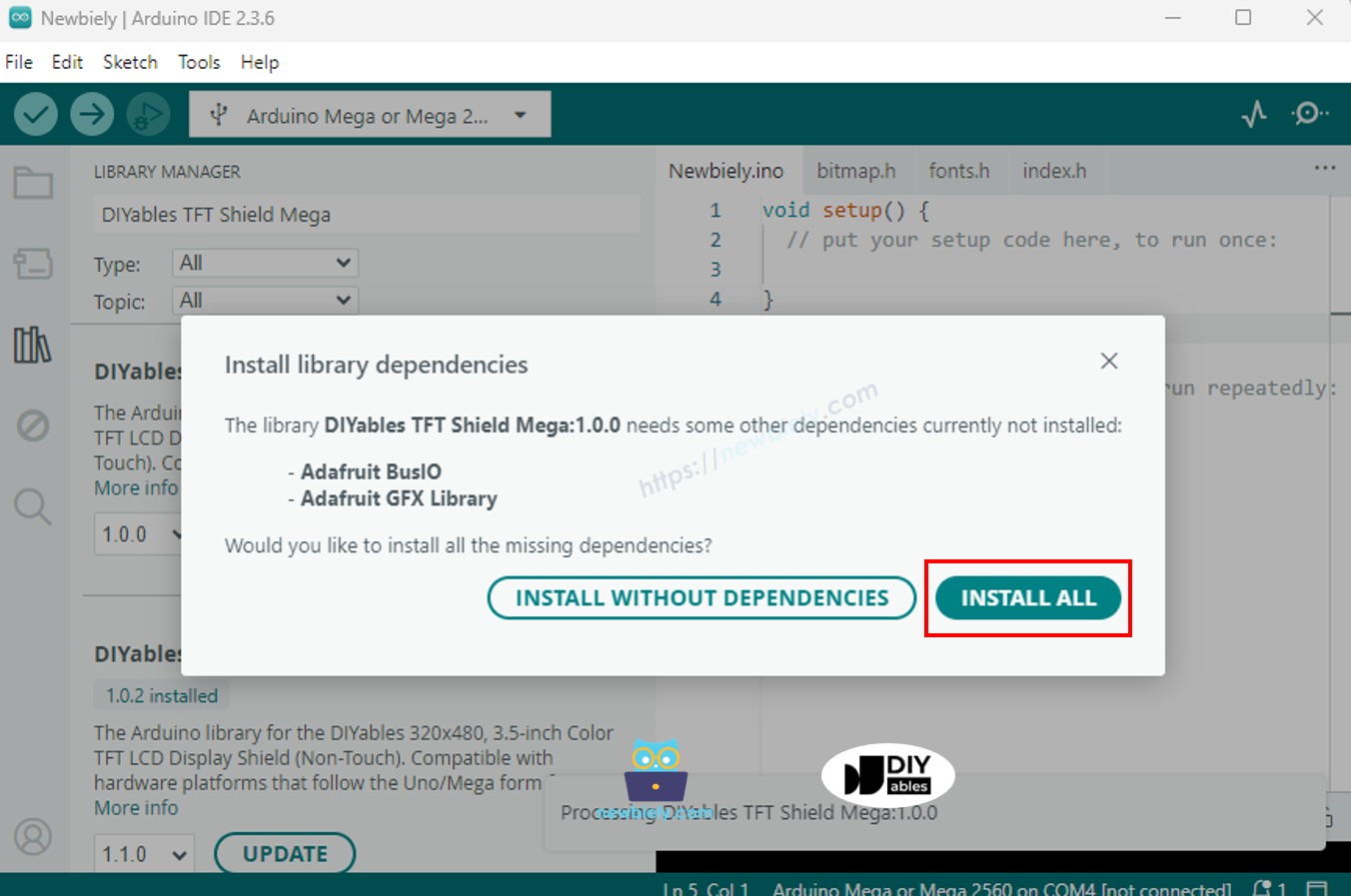 Arduino Mega TFT Shield dependencies library