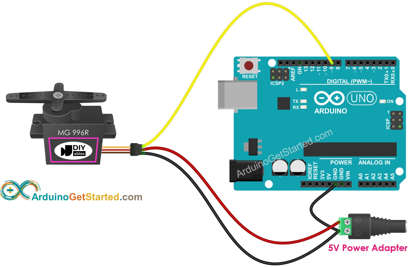 Arduino MG996R Servomotor Verdrahtungsdiagramm