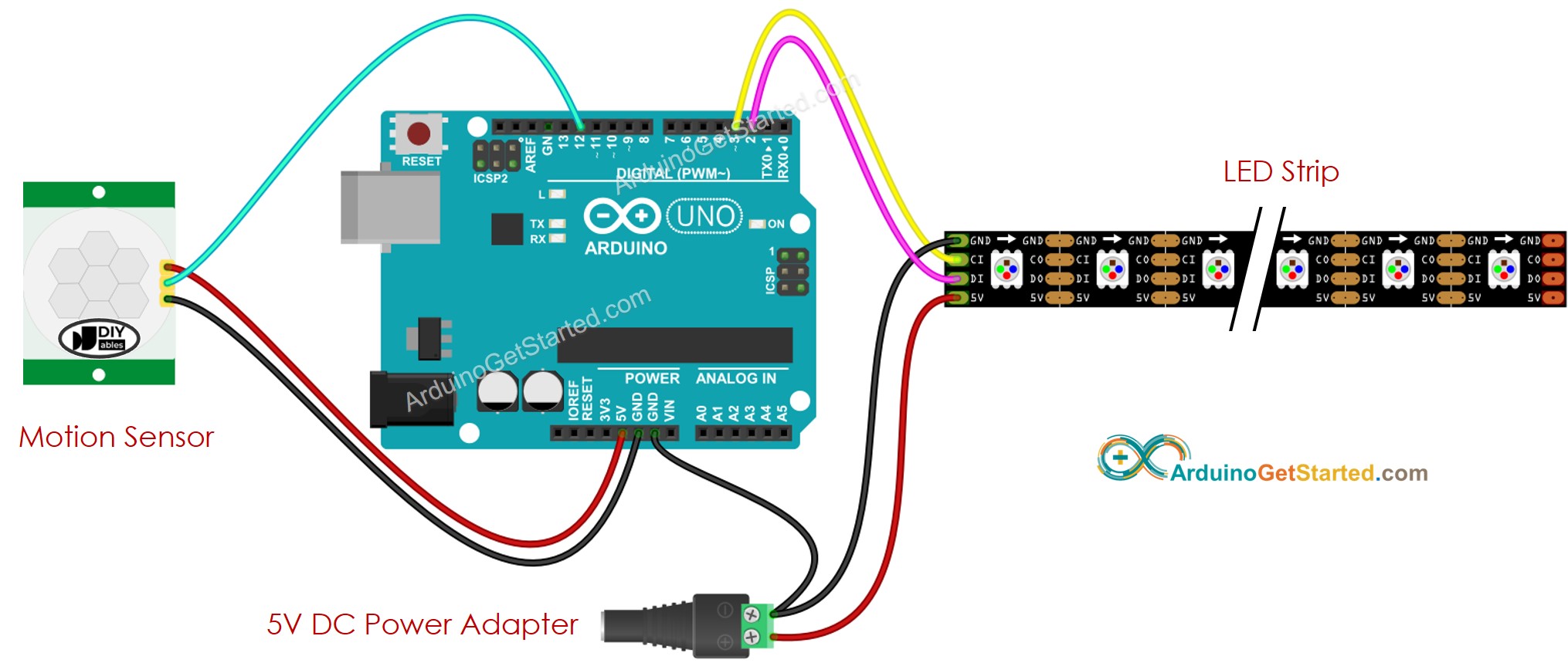 Arduino Bewegungsmelder LED-Streifen Verdrahtungsdiagramm