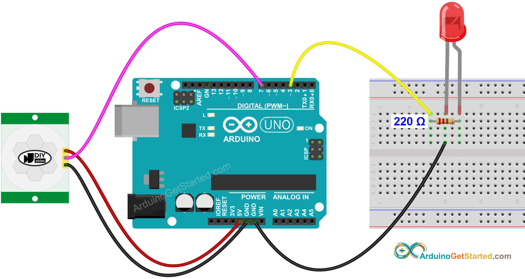 Arduino-Bewegungsmelder-LED-Schaltplan